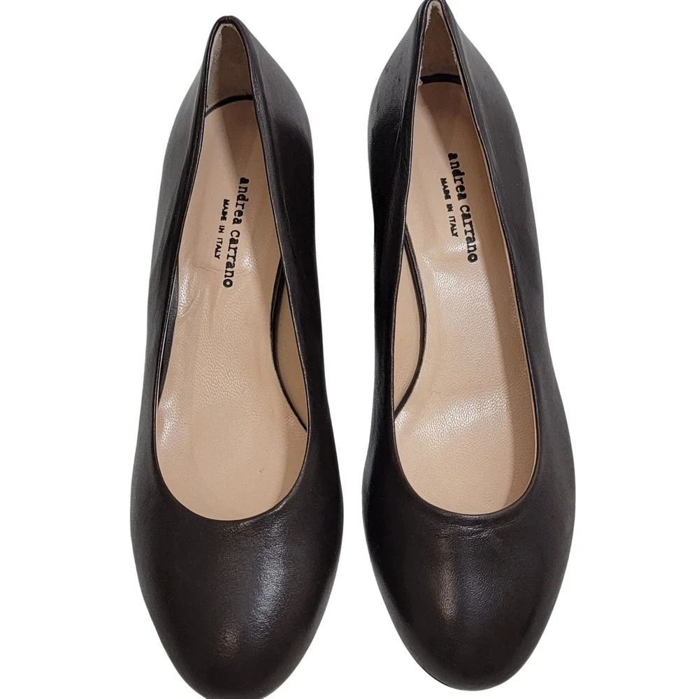 Andrea Carrano NEW Made‎ in Italy Dark Brown Block Heel Leather Pumps 41 10-10.5